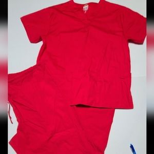 Scrub Set Dickies Red Top Small, Drawstring Pants Medium